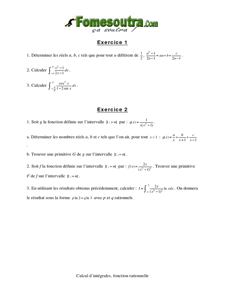 Calcul d'intégrales et fonctions rationnelles | PDF