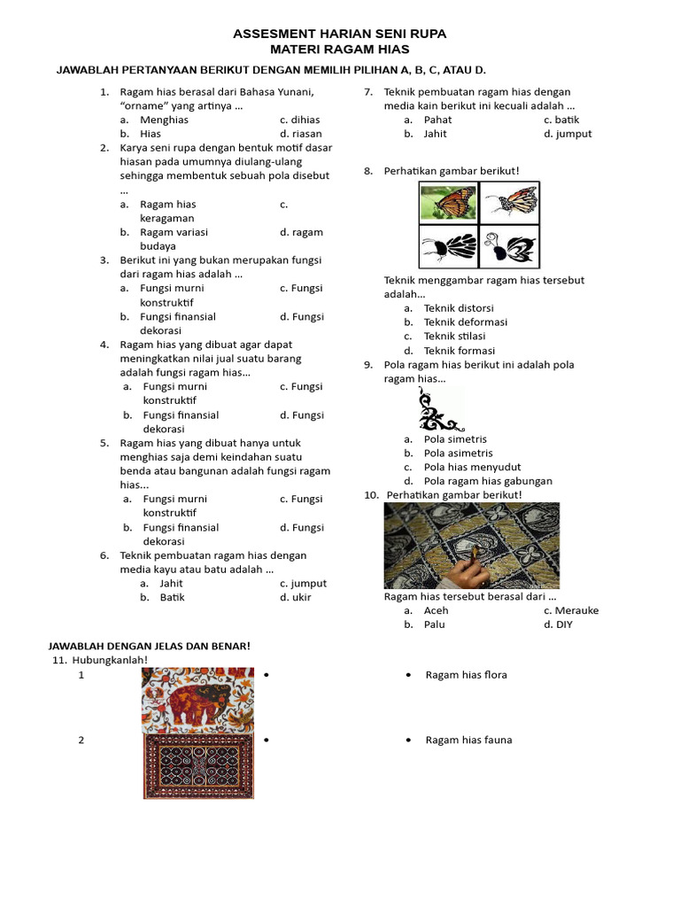 Soal Ragam Hias Seni Rupa Kelas 5 | PDF