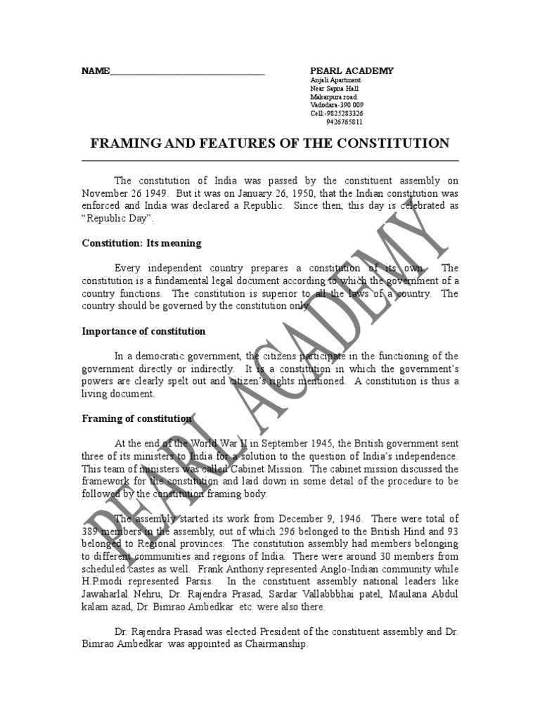 Framing and Features of Constitution Government Of India Government