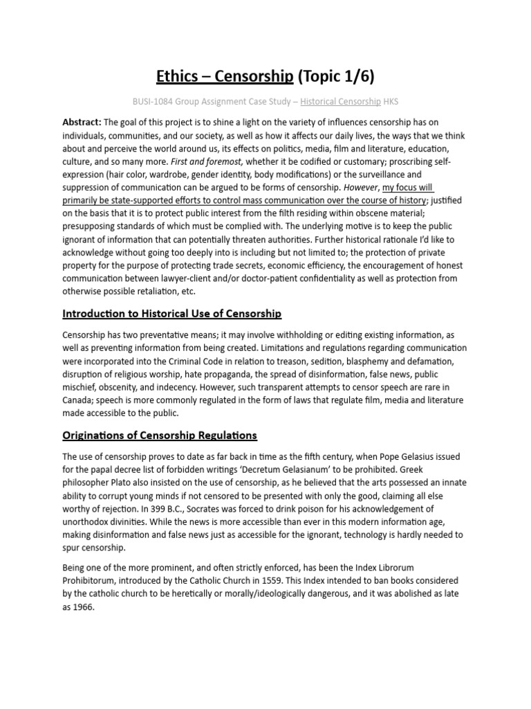 BUSI1084 Ethics - Historical Censorship HKS | PDF | Censorship ...