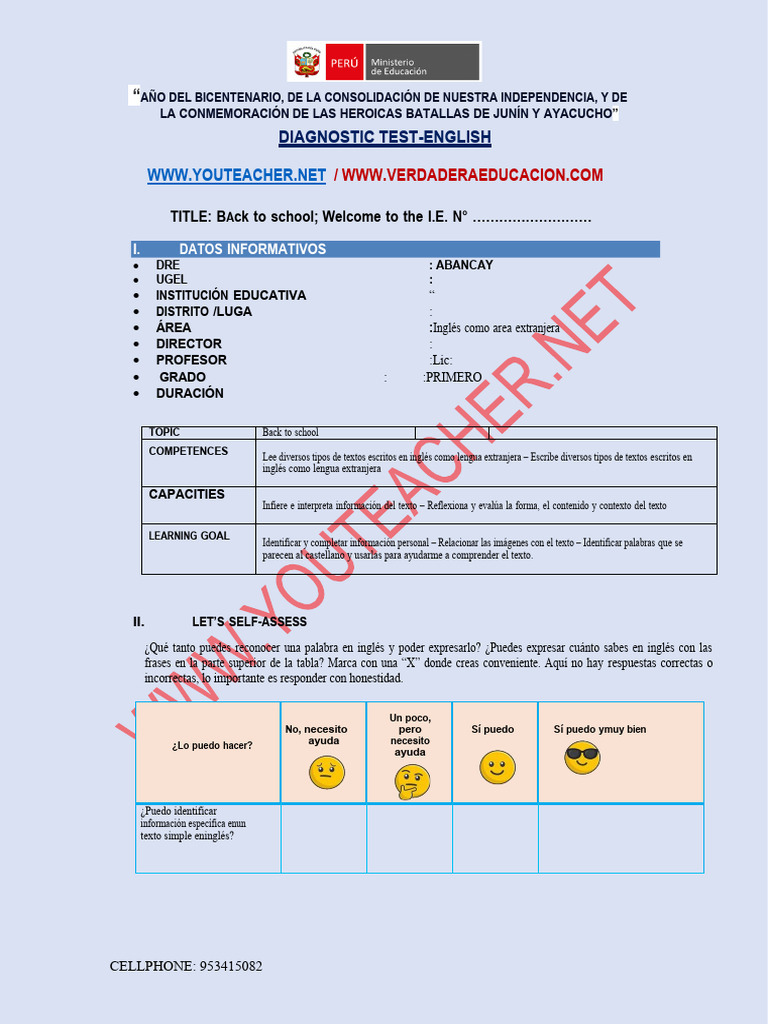 Test Diagnóstico de Inglés para Primaria | PDF | Idiomas del Reino Unido