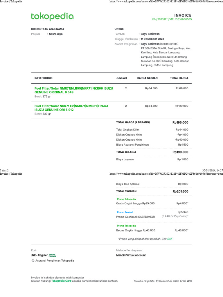 Invoice tokopedia filter solar pdf