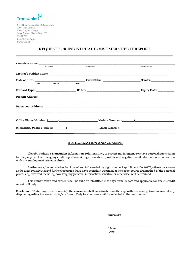Request for Consumer Credit Report | PDF | Credit History