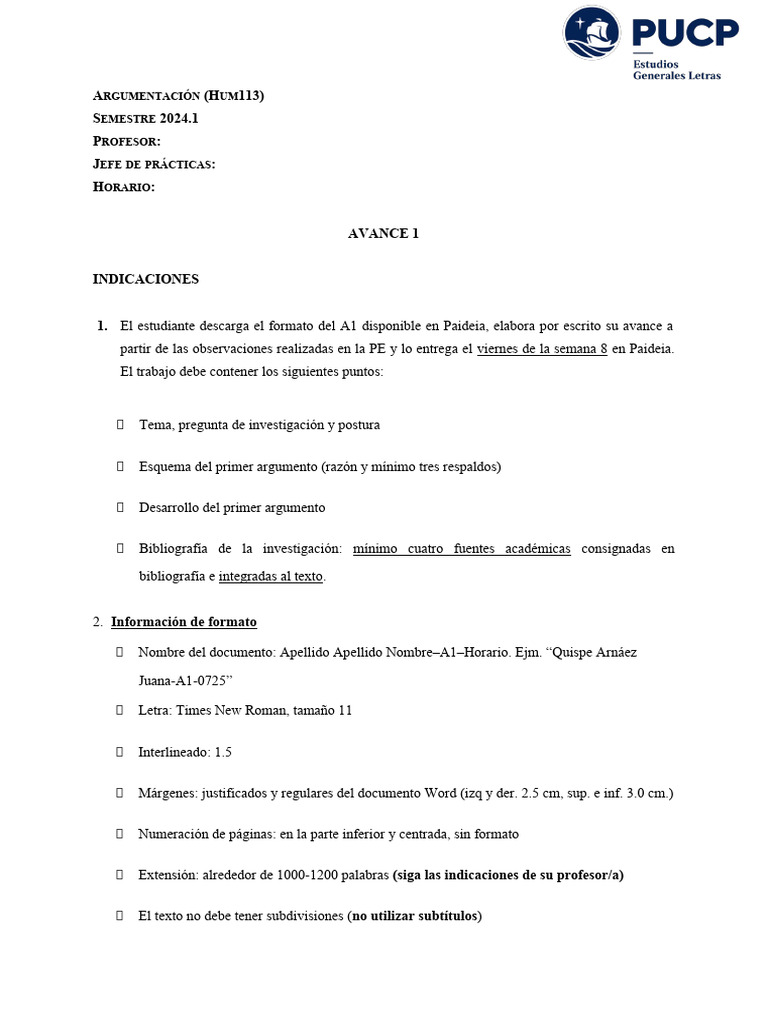 2B. A1. Avance 1 (Indicaciones) | PDF | Bibliografía