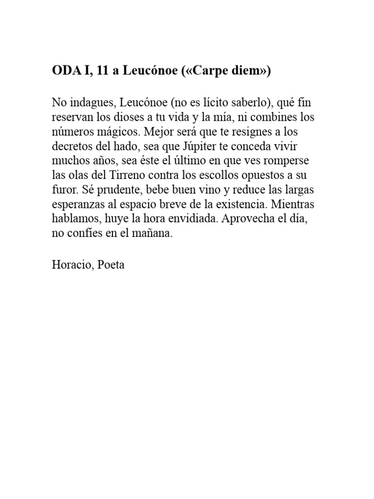 Oda I, 11: Carpe Diem de Horacio | PDF | Derecho