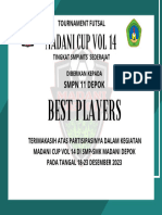 SERTIFIKAT BEST PLAYERS  SMPN 11 DEPOK  