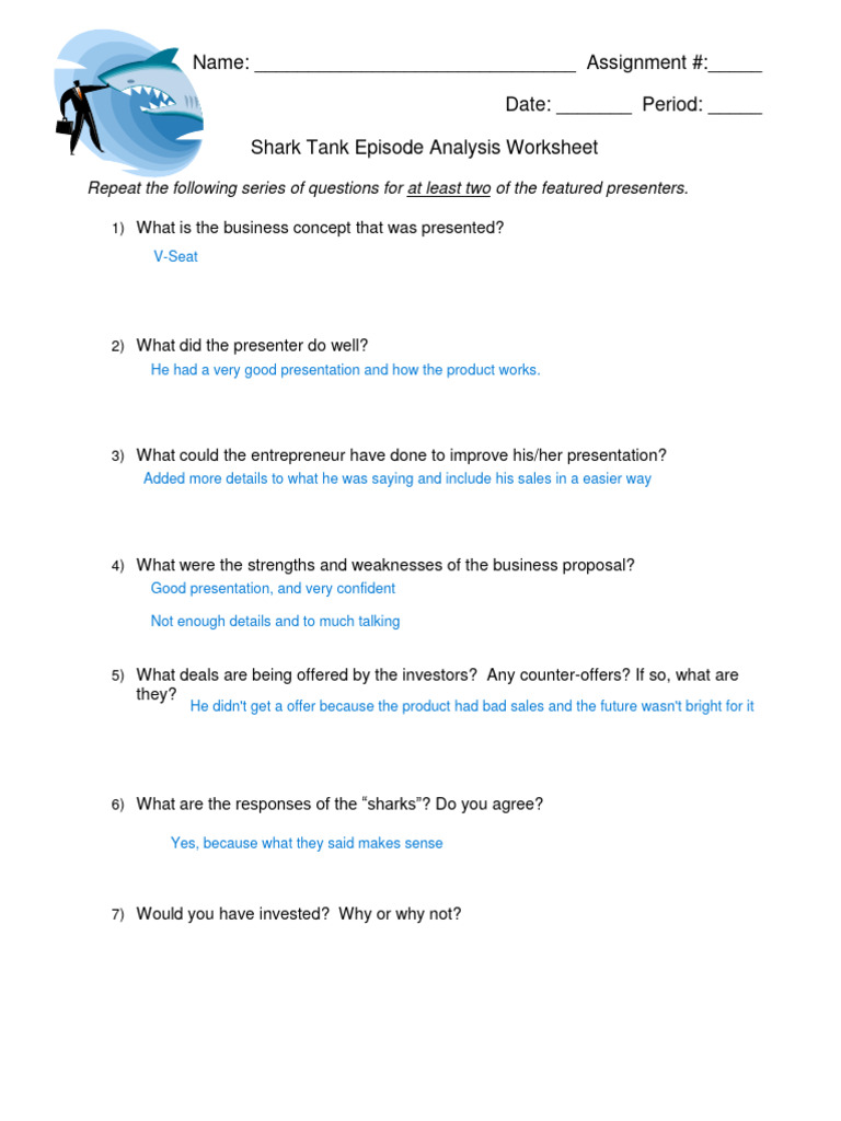 Shark Tank Episode Analysis Worksheet | PDF