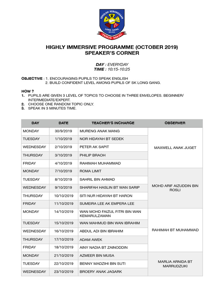 English Speaking Program Schedule | PDF