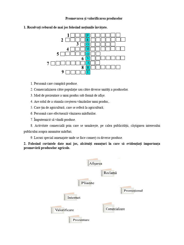 Fisa 1 Promovarea Si Valorificarea Produselor | PDF