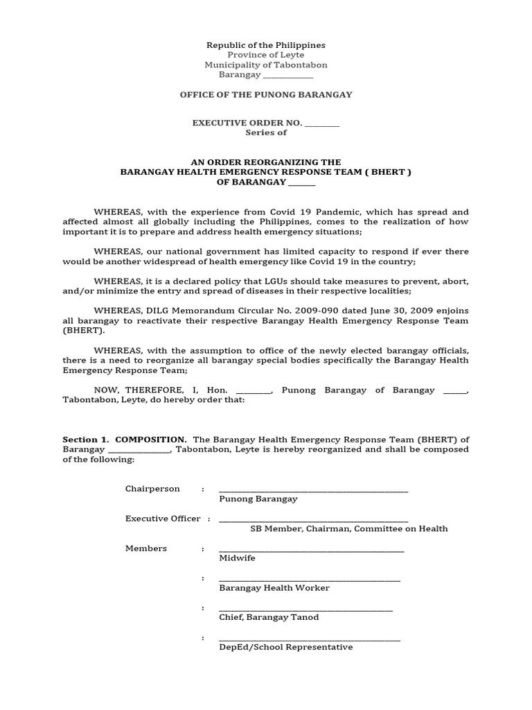 Reorganization of Barangay BHERT | PDF | Pandemic | Public Health