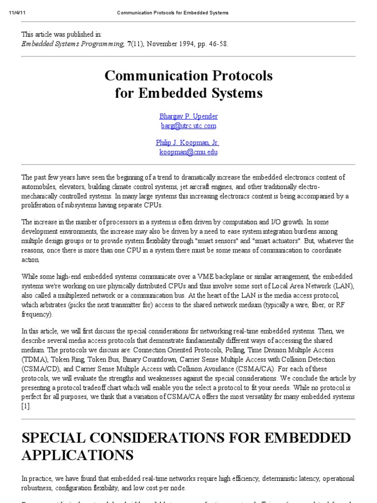 Communication Protocols for Embedded Systems | Channel Access Method ...