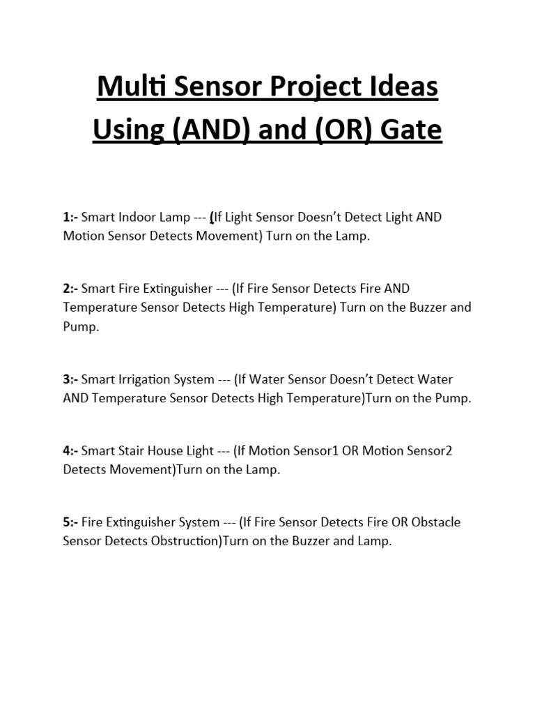 Multi Sensor Project Ideas Using and and or Gate | PDF