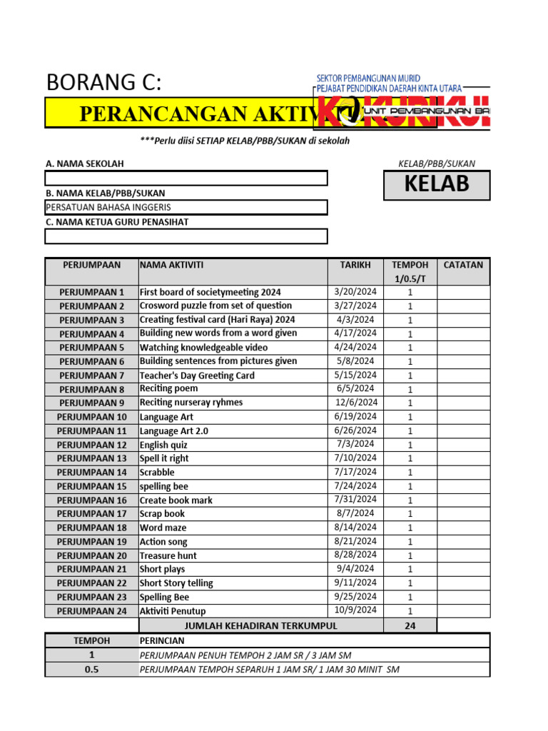 Borang Cadangan Aktiviti BI | PDF