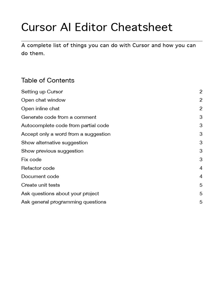 Cursor AI Editor Cheat Sheet | PDF | System Software | Software Engineering