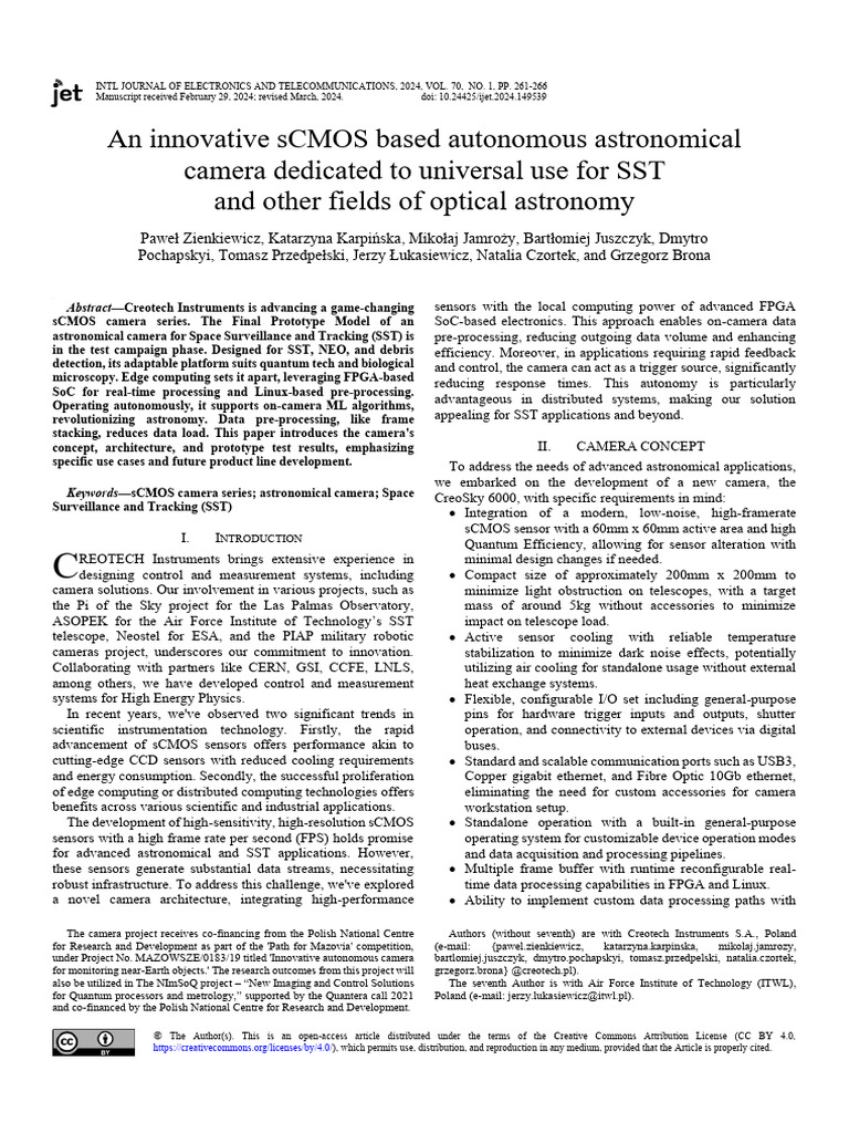 Innovative sCMOS Camera for SST | PDF | Camera | Computing