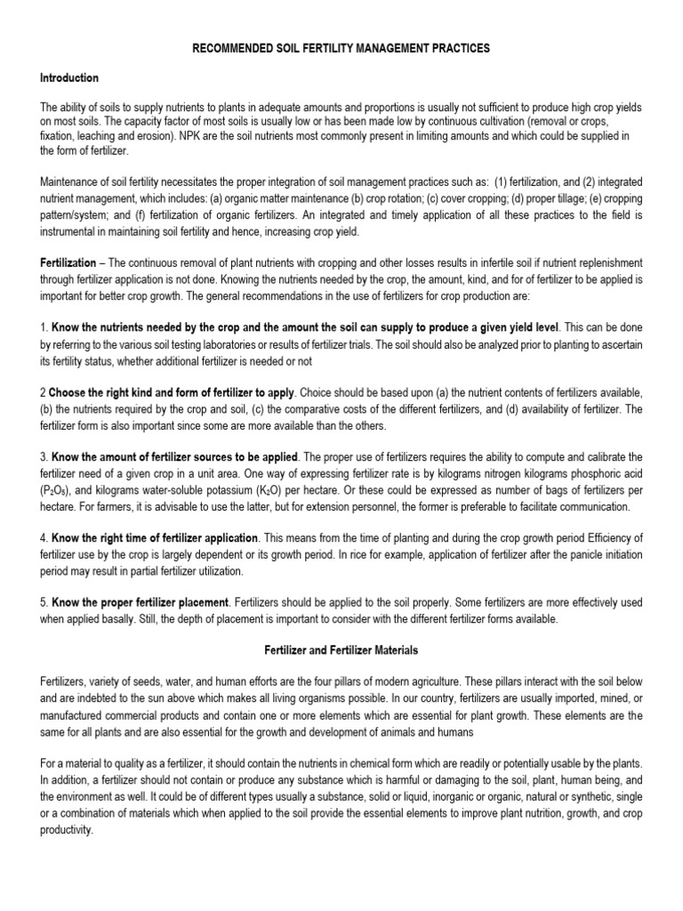 Soil Fertility Management Practices | PDF | Fertilizer | Soil