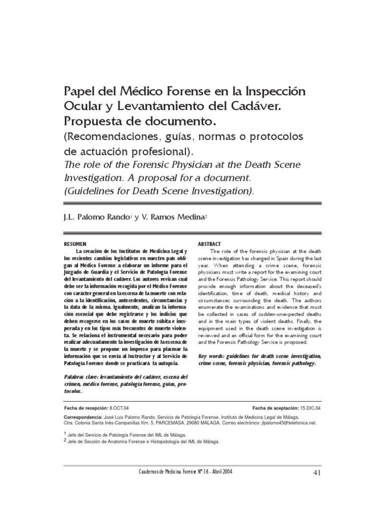 Protocolo del Médico Forense en Escenas de Muerte | PDF ...