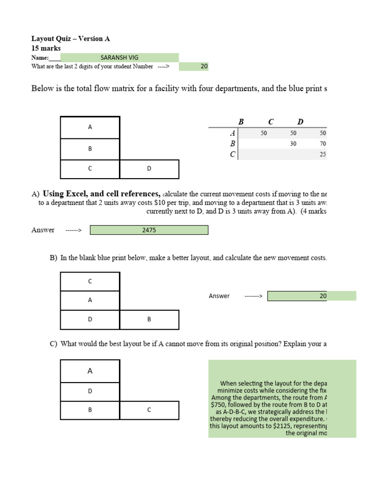 Facility Layout Optimization Quiz | PDF