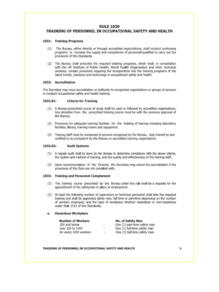 Rule 1030 - Training of Personnel in Occupational Safety and Health | PDF