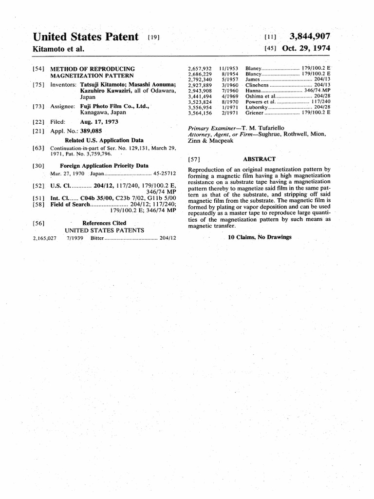 Us3844907 Method of Reproducing Magnetization Pattern | PDF