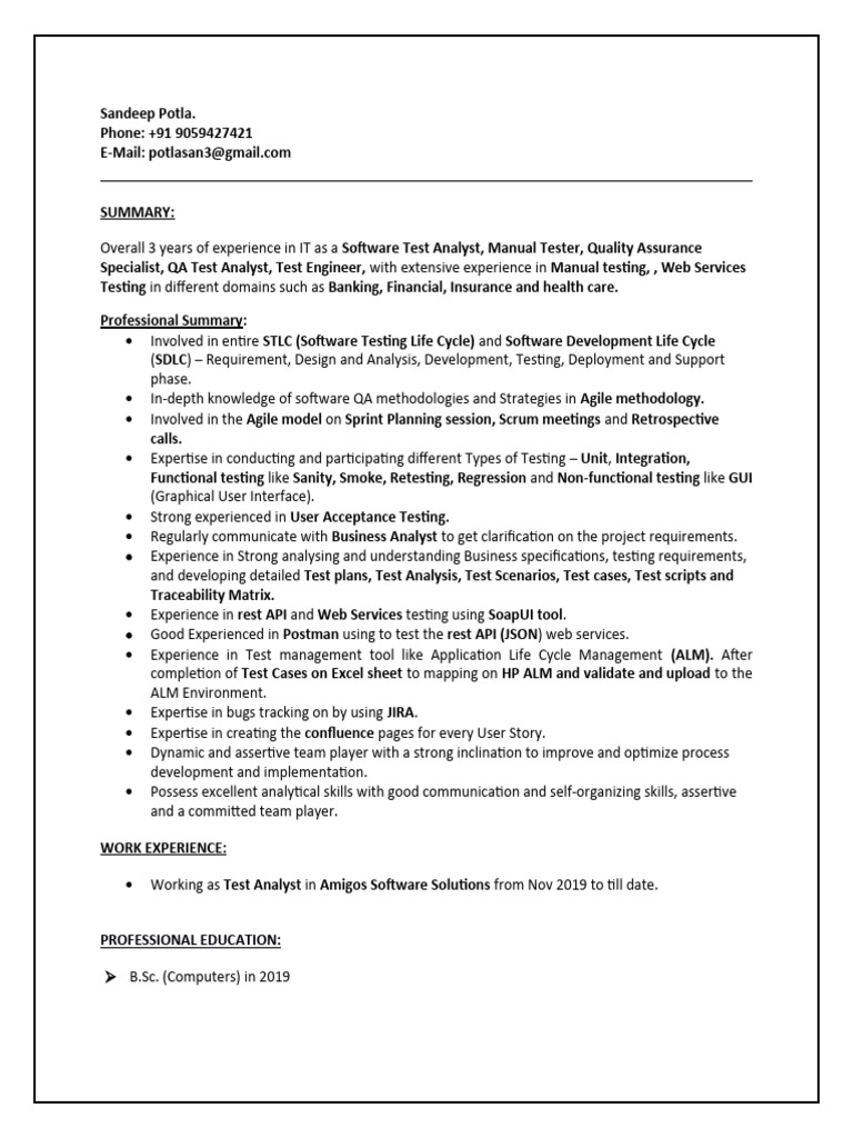 Software Test Analyst Resume | PDF | Software Testing | Software ...