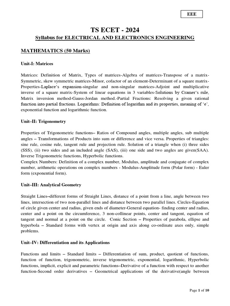 ECET 2024 Electrical Engineering Syllabus | PDF | Integral ...