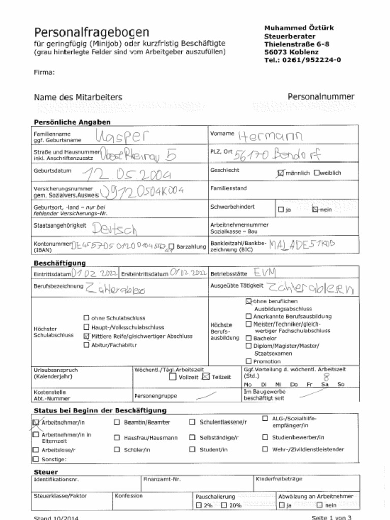 teilzeitstelle und 2 minijobs