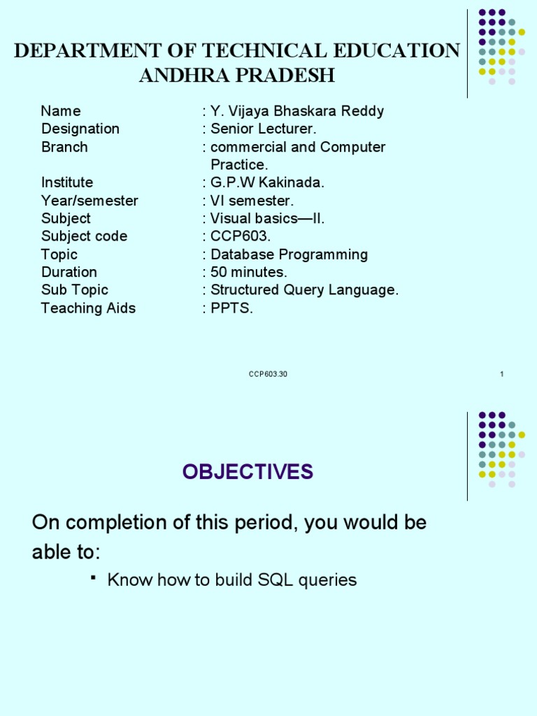 SQL Query Building in Visual Basic | PDF | Sql | Information Technology