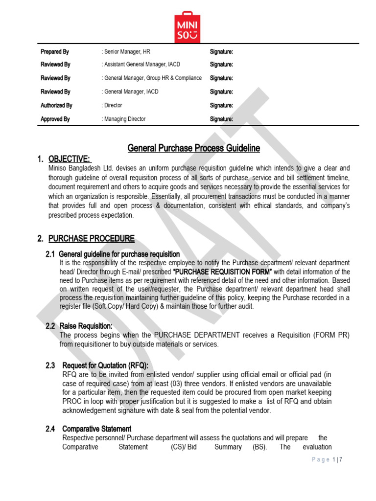 Miniso Bangladesh Purchase Guidelines | PDF | Procurement | Business