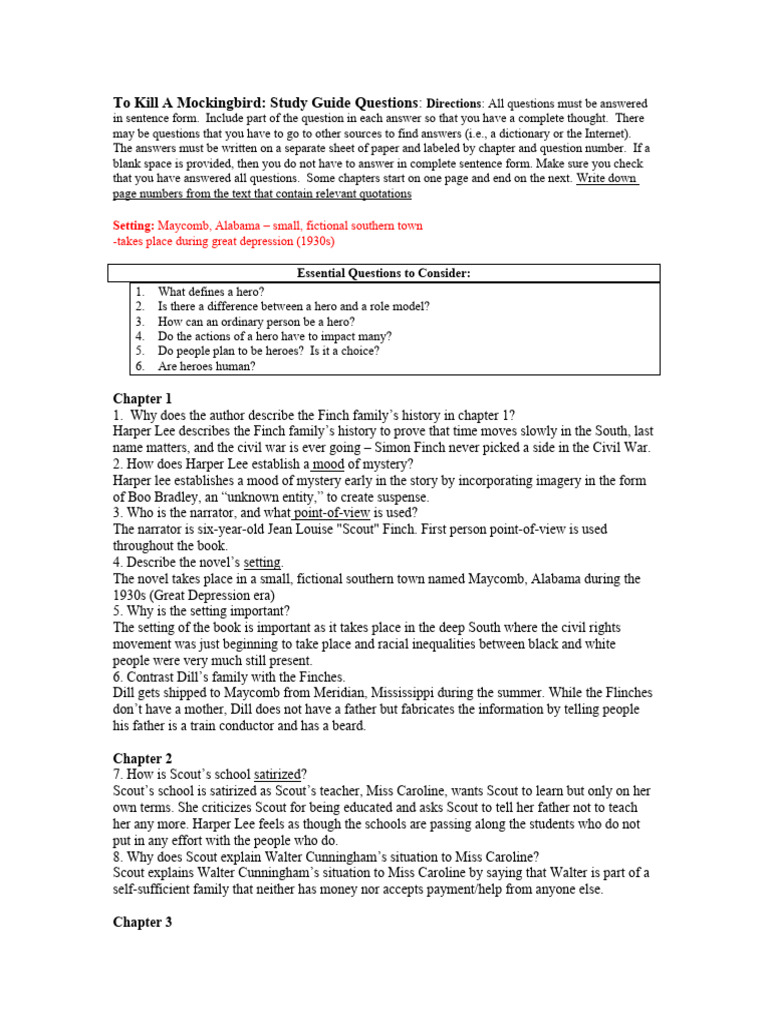 To Kill a Mockingbird Study Guide | PDF | To Kill A Mockingbird