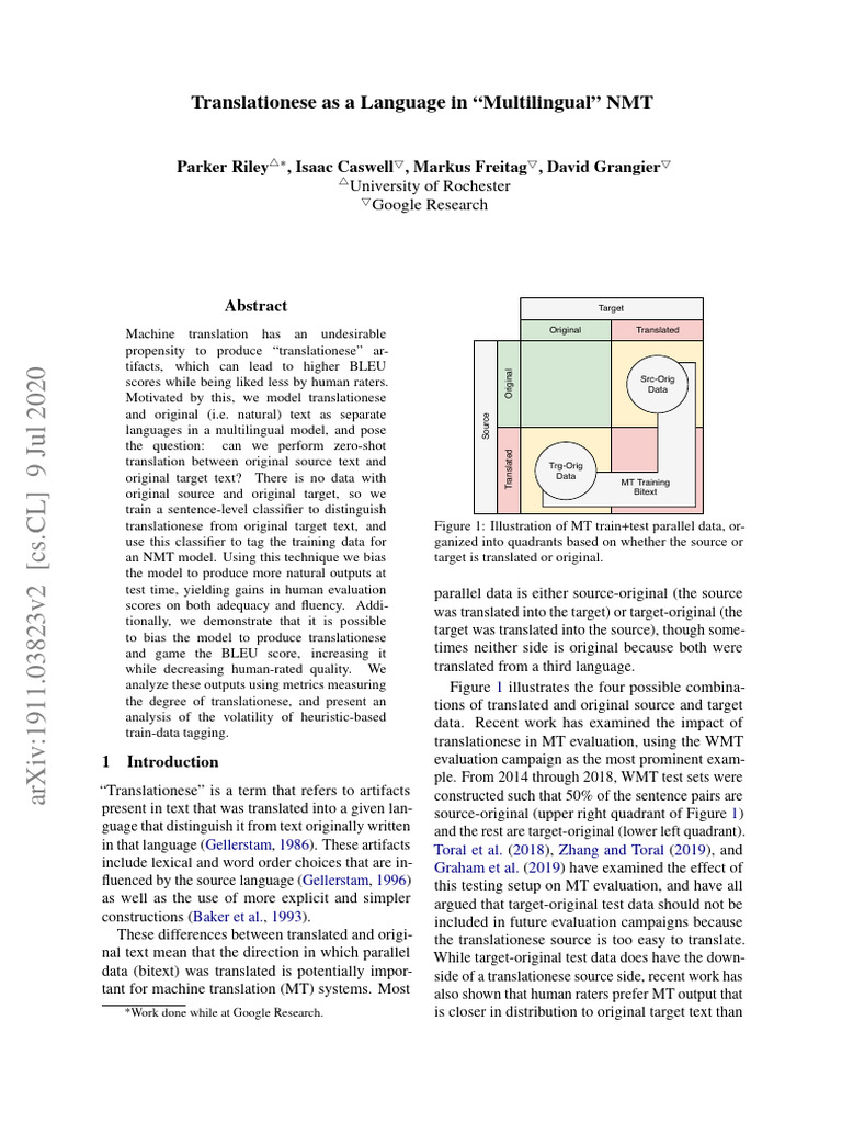 Modeling Translationese in NMT Systems | PDF | Translations | Linguistics