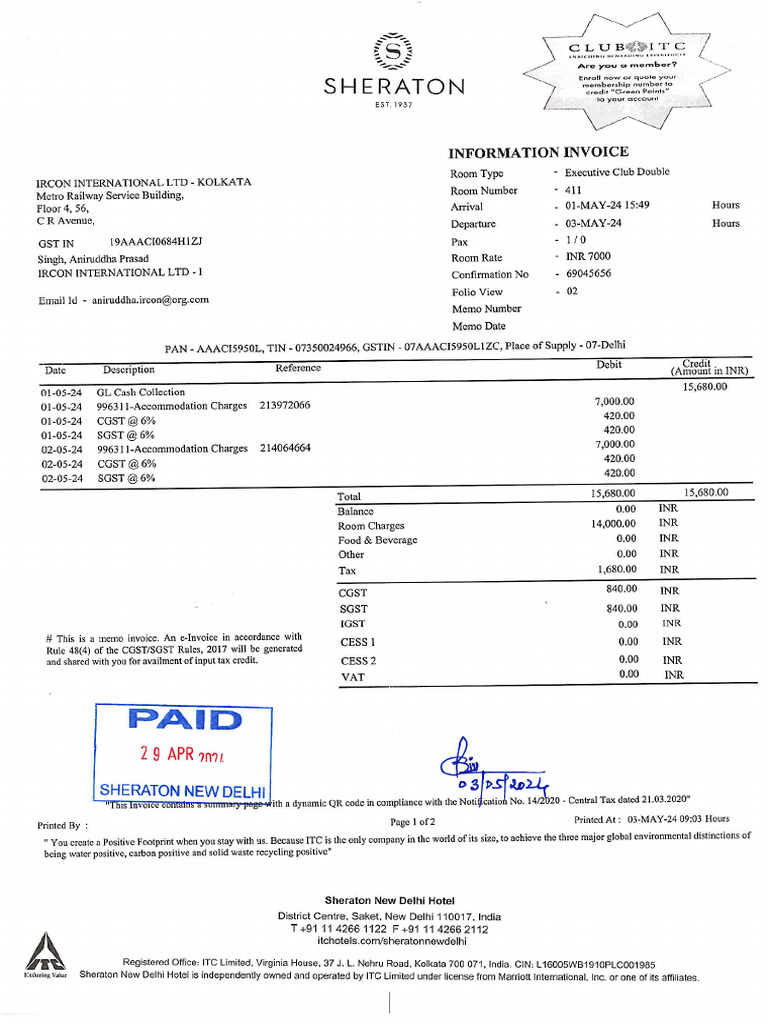 Tour Bill Details Pdf