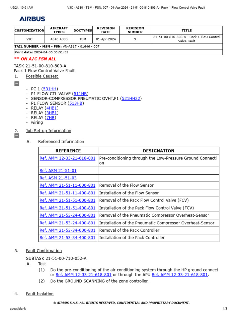 TSM 21-51-00-810-803-A - Pack 1 Flow Control Valve Fault | PDF | Gas ...