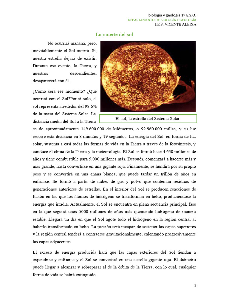 La muerte del Sol y su evolución | PDF | Dom | Estrellas