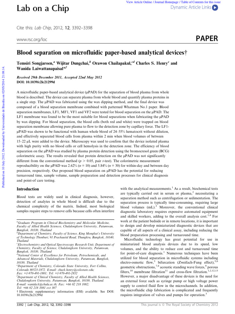 C2LC21299D | PDF | Blood Plasma | Microfluidics
