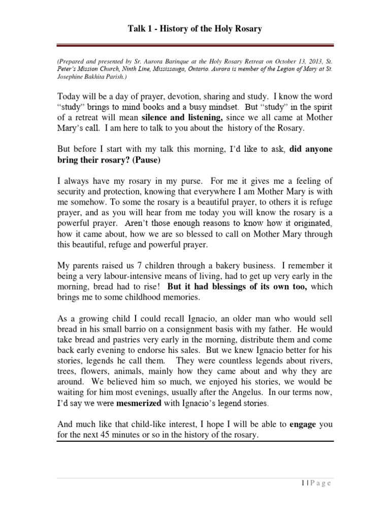 History of the Holy Rosary Explained | PDF | Rosary | Mary, Mother Of Jesus