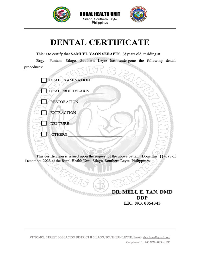 Dental Med. Certificate | PDF