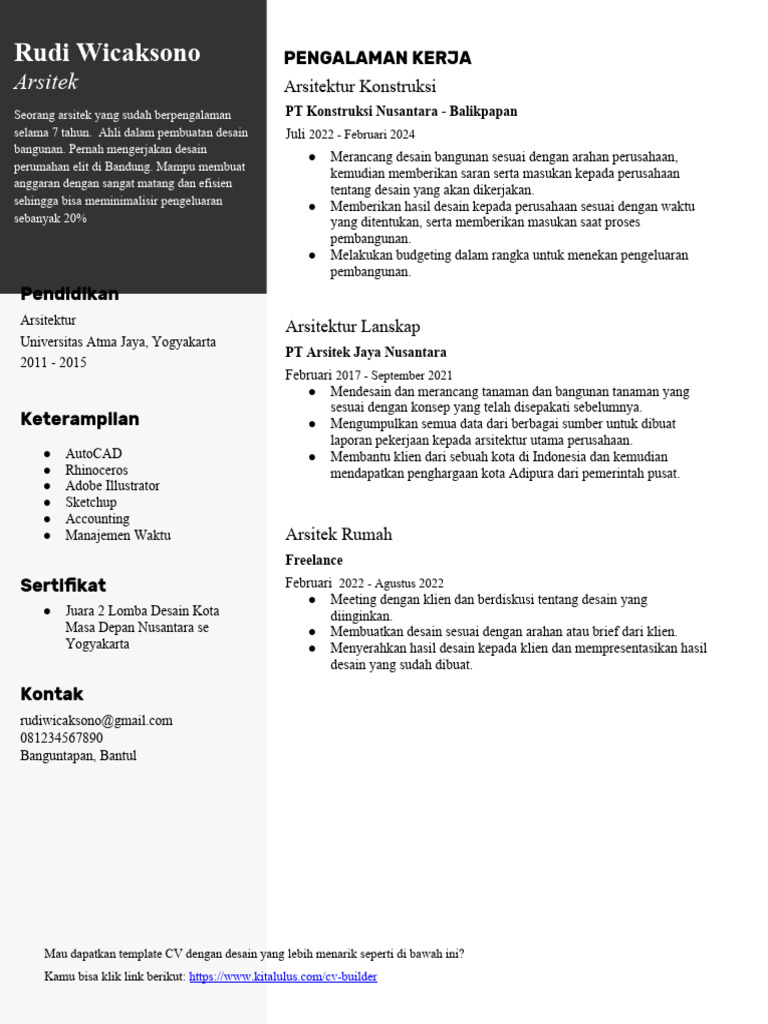 Contoh CV Arsitek PDF