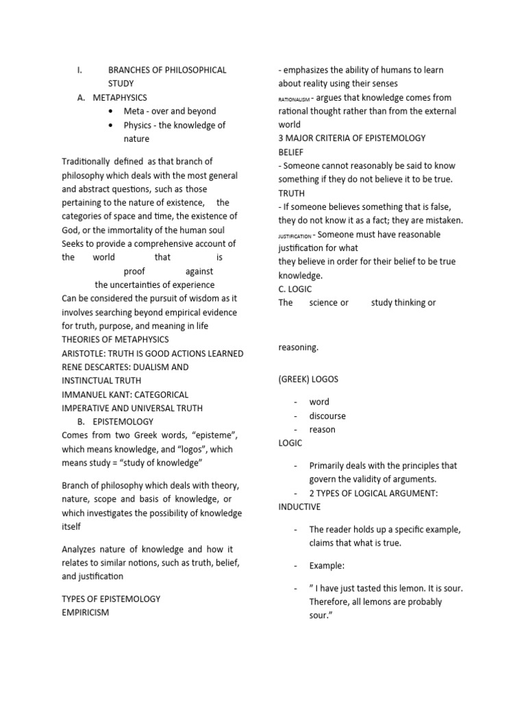 Key Branches of Philosophy Explained | PDF | Rationalism | Knowledge