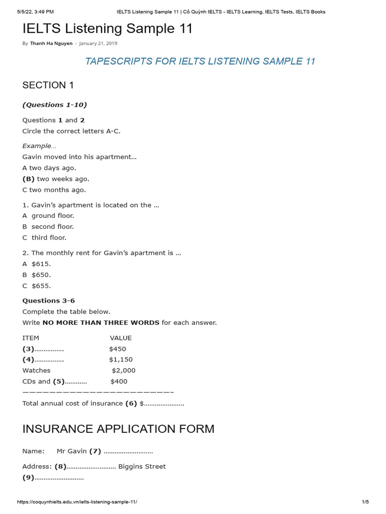 Ielts Listening 11 Test 4 Answers