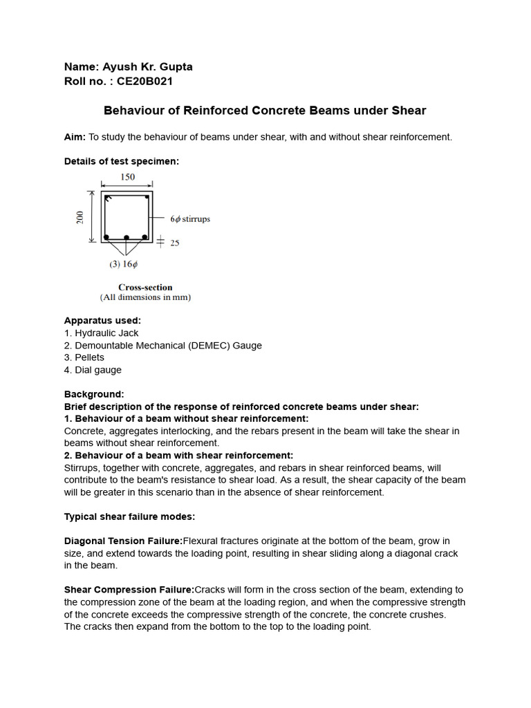 RC3 Behaviour of Reinforced Concrete Beams Under Shear | PDF | Beam ...