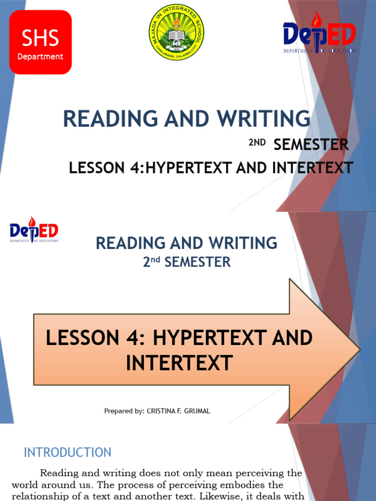 LESSON HYPERTEXT and INTERTEXT PDF World Wide  & 