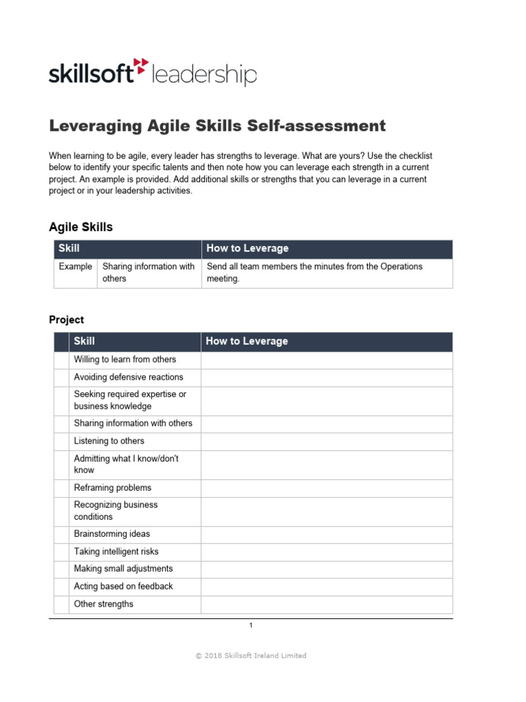 Skillsoft Leveraging Agile Skills Self Assessment+ (Bs Ald07 A08) | PDF ...