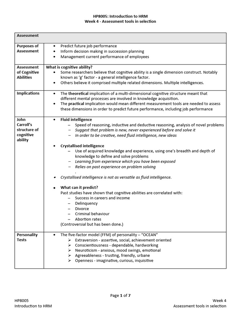 HP8005 - Topic 4_Assessment Tools in Selection | PDF | Intelligence ...