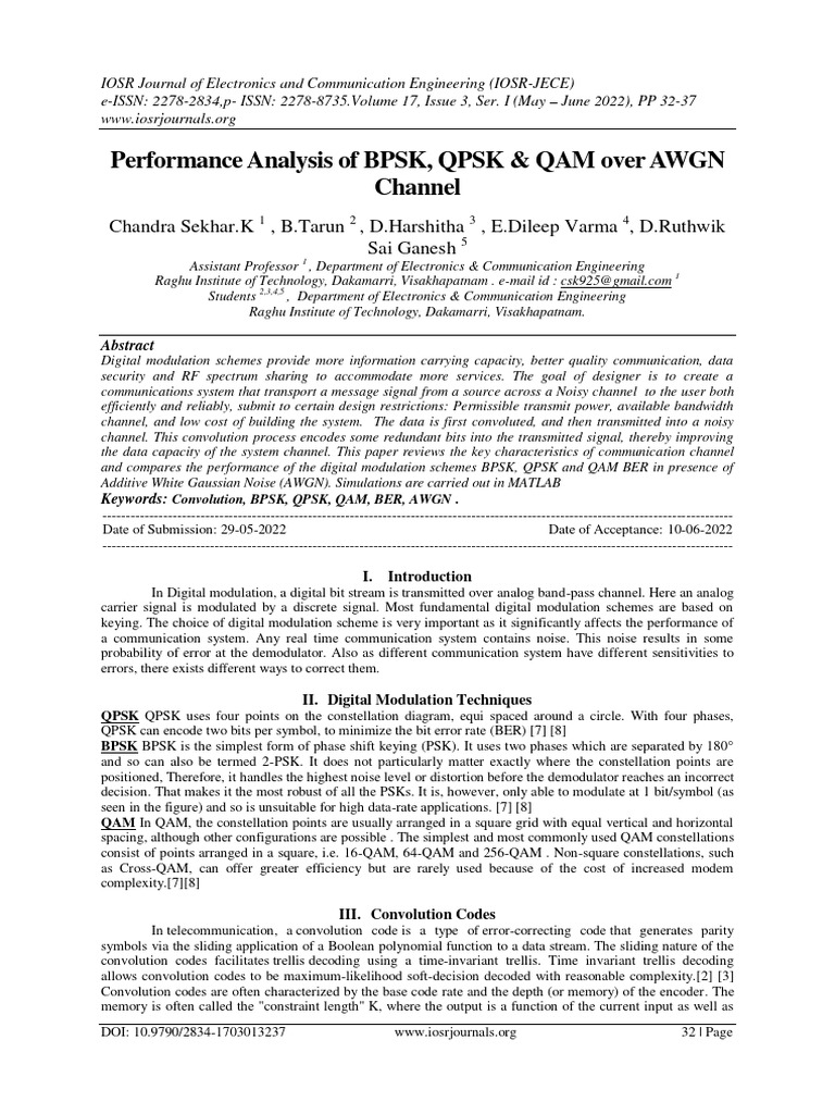 Performance Analysis of BPSK, QPSK & QAM Over AWGN Channel | PDF ...