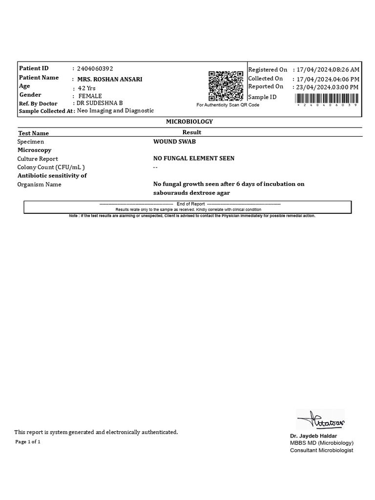 Patient id mrs roshan ansari patient name age gender sample collected