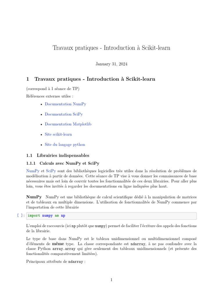 Introduction à Scikit-learn et NumPy | PDF | Matrice (Mathématiques ...