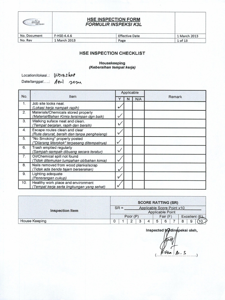 Inspection Hygiene April 2024 | PDF