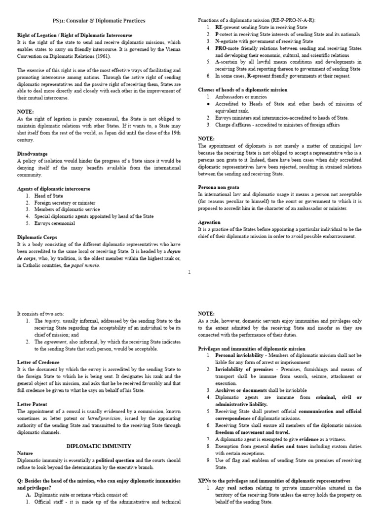 REVIEWER PS31 Consular Diplomatic Practices | PDF | Consul ...