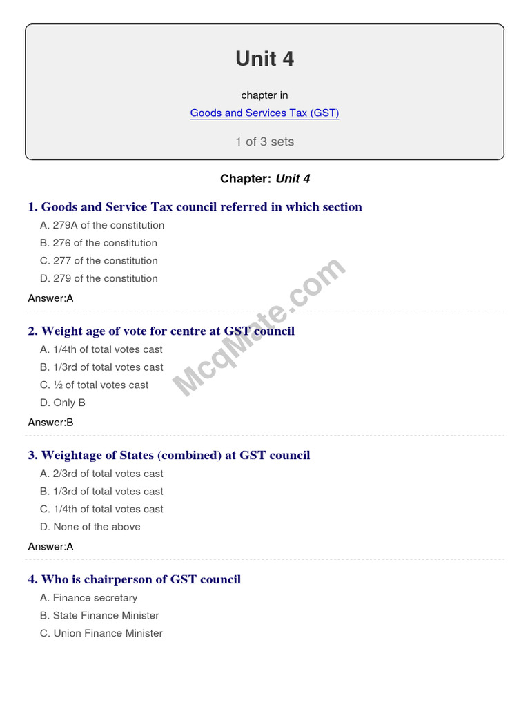 GST MCQs for Exam Preparation | PDF | Value Added Tax | Taxes